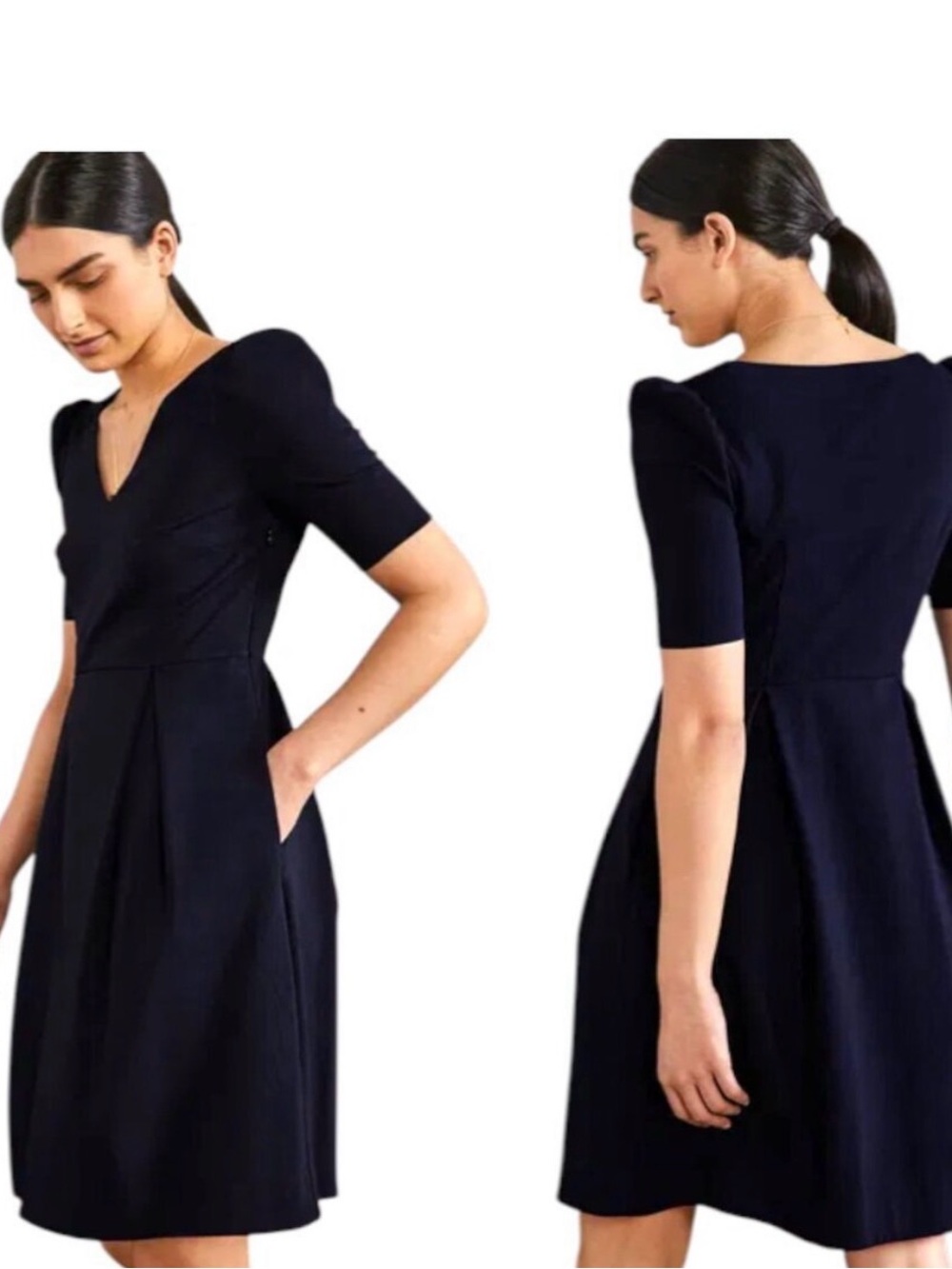 Boden Navy V-Neck Midi Ponte Knit Dress